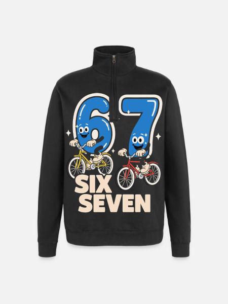67 Six Seven meme-cykling - Italiensk Lyst - Sweatshirt med 1/4 lynlås - sort