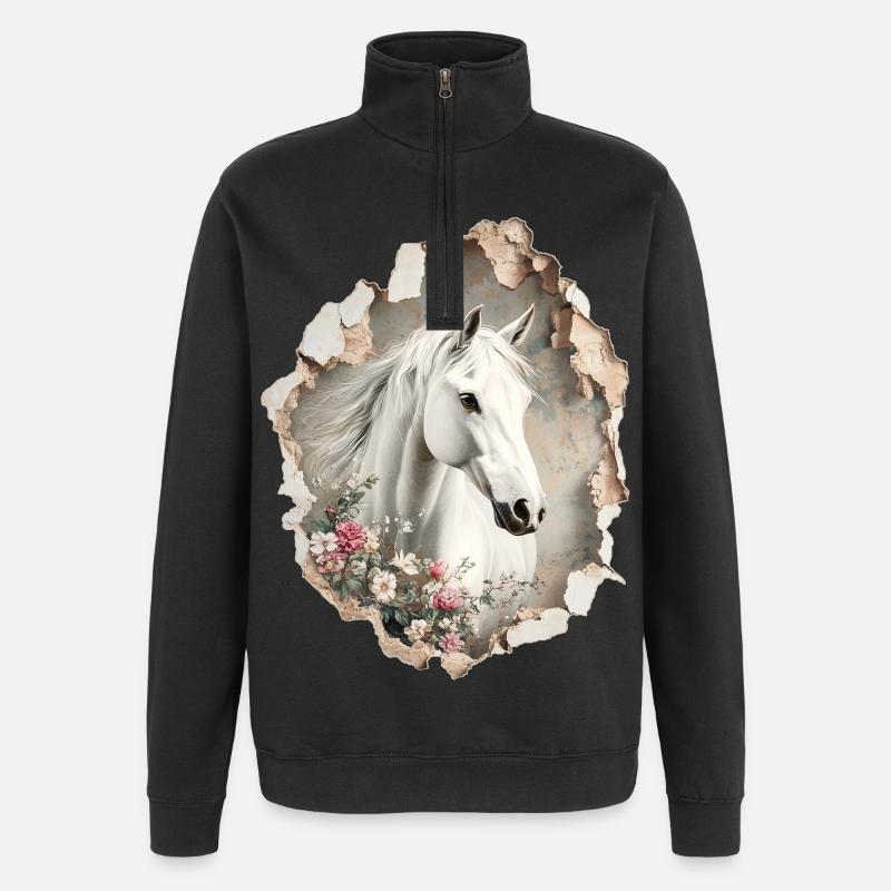 Fleurs de cheval - Sweat à zip 1/4 - noir