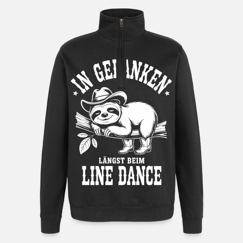 Faultier Line Dance Gedanken - Quarter-Zip-Sweatshirt - Schwarz