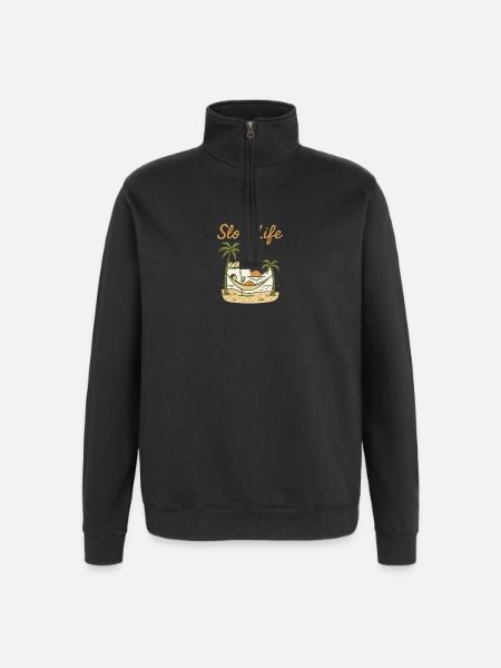 Slow Life Hammock at sunset - Quarter-Zip Sweatshirt - black