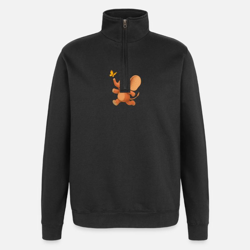 Froehlicher Elefant und Schmetterling - Quarter-Zip-Sweatshirt - Schwarz