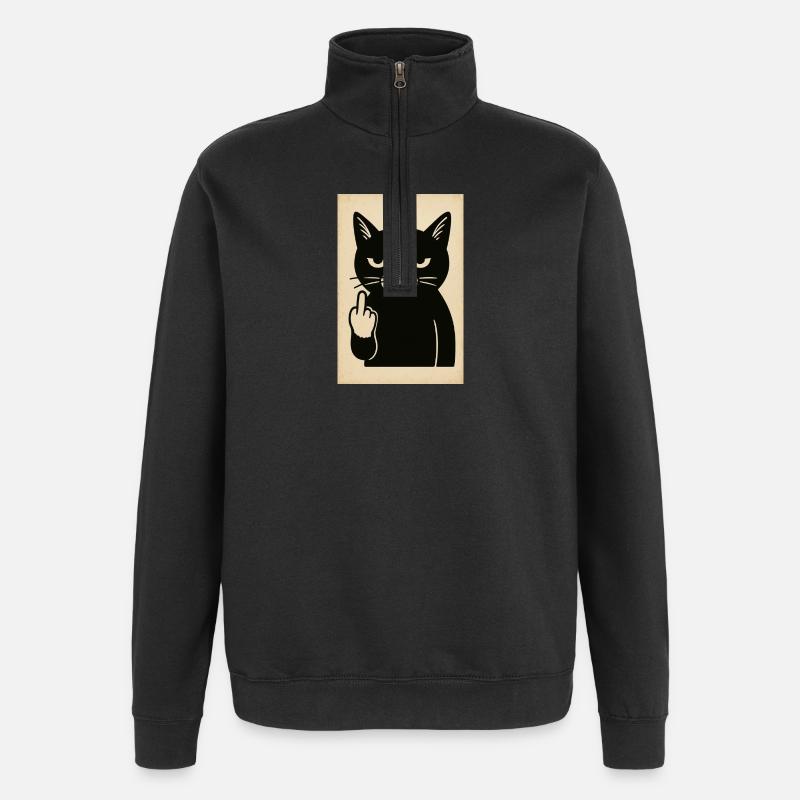 Grumpy Kitten - Quarter-Zip Sweatshirt - black