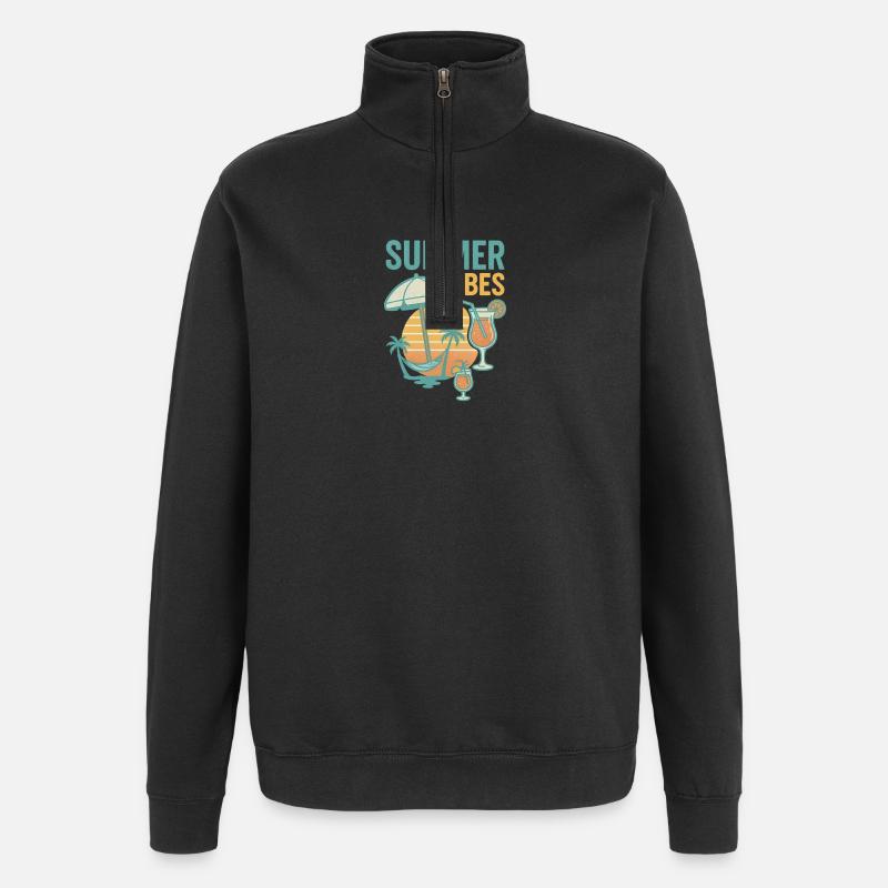 Summery Beach and Drink Motif - Quarter-Zip Sweatshirt - black
