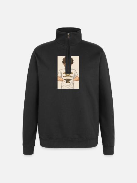 Anime Figure Detail T-Shirt - Quarter-Zip Sweatshirt - black