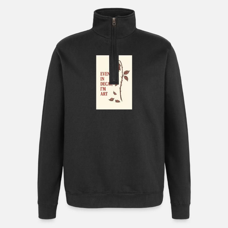 Verfallene Rose mit künstlerischem Zitat - Quarter-Zip-Sweatshirt - Schwarz