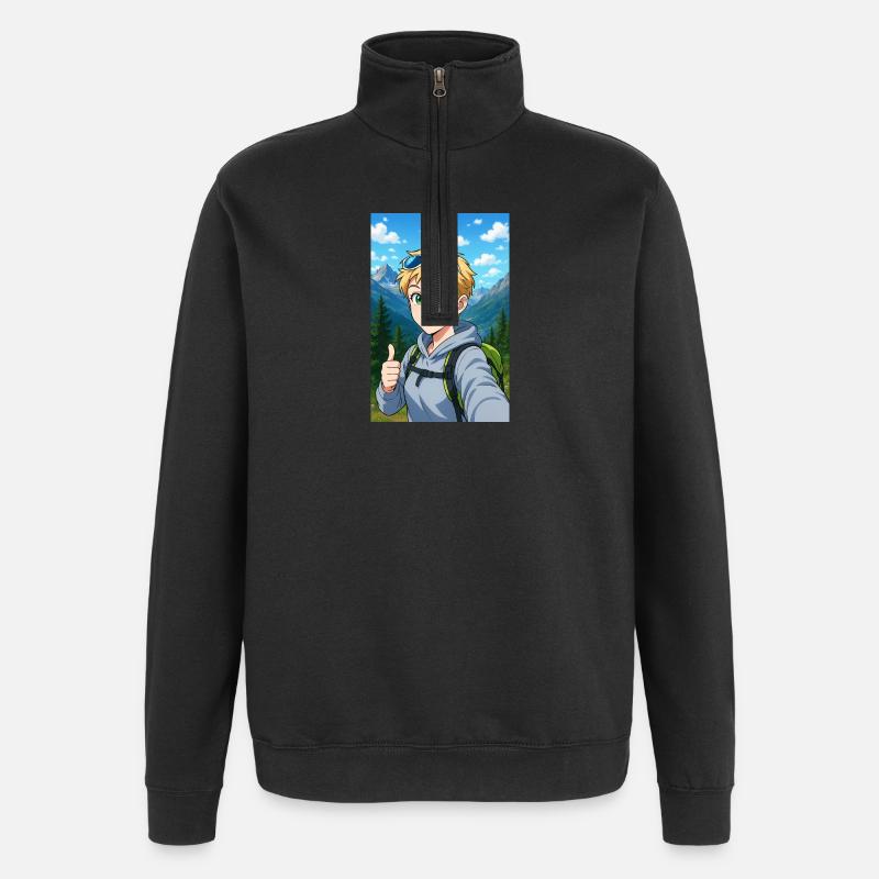 Animiertes Bergwanderer-Abenteuer - Quarter-Zip-Sweatshirt - Schwarz