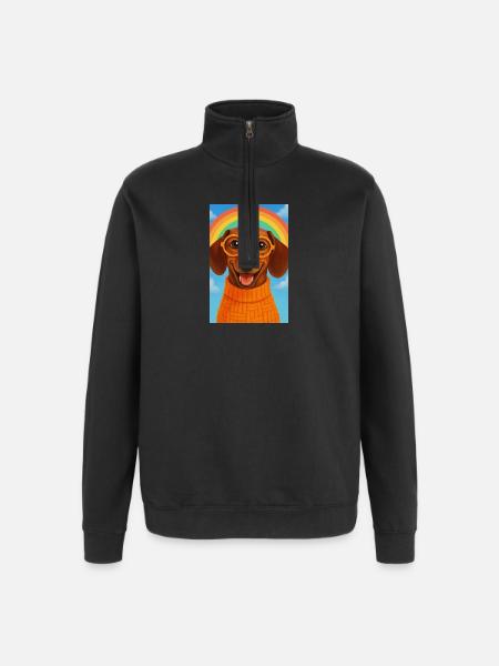 Happy Dog with Glasses and Rainbow - Quarter-Zip Sweatshirt - black