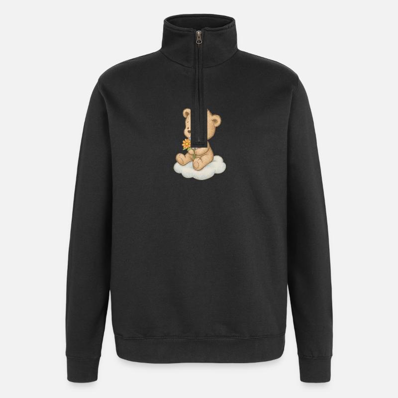 Cute teddy bear with flowers - Quarter-Zip Sweatshirt - black