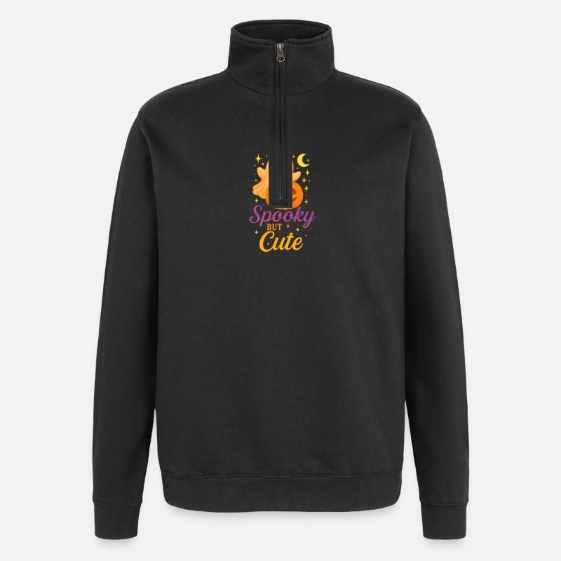 Fantôme d’Halloween mignon avec citrouille - Sweat à zip 1/4 - noir