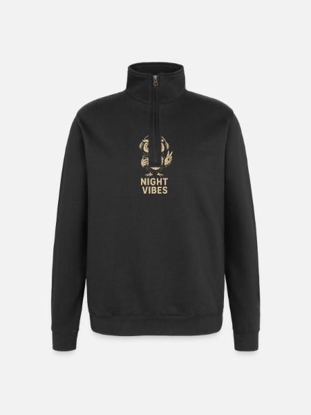 Nachtstimmung Eule mit Kopfhörern - Quarter-Zip-Sweatshirt - Schwarz