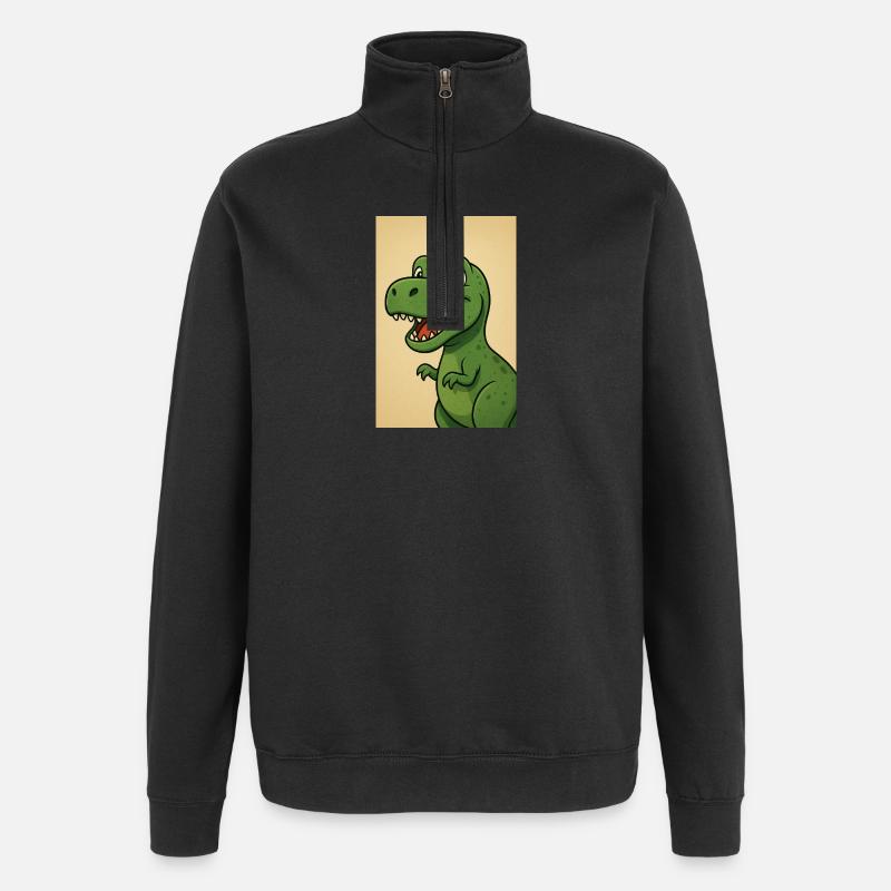 Verspieltes Dinosaurier-Karikaturdesign - Quarter-Zip-Sweatshirt - Schwarz