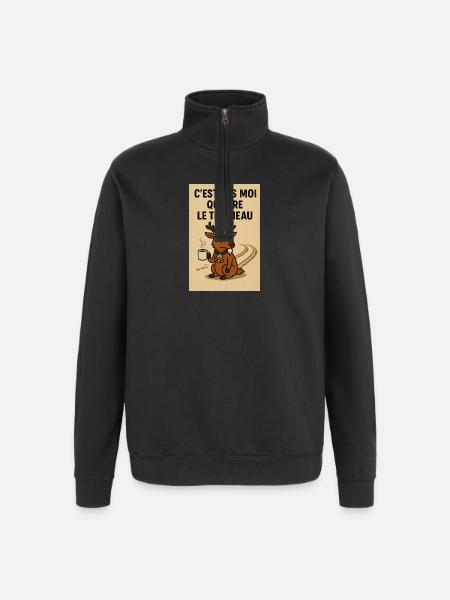 Blasierter Fuchs im Weihnachtscafé - Quarter-Zip-Sweatshirt - Schwarz