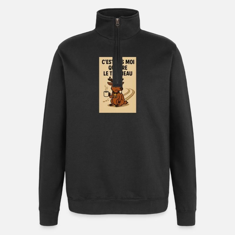 Blasierter Fuchs im Weihnachtscafé - Quarter-Zip-Sweatshirt - Schwarz