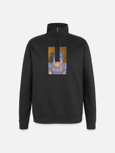 Blumenkrone Animefig mit Pastellhaar - Quarter-Zip-Sweatshirt - Schwarz