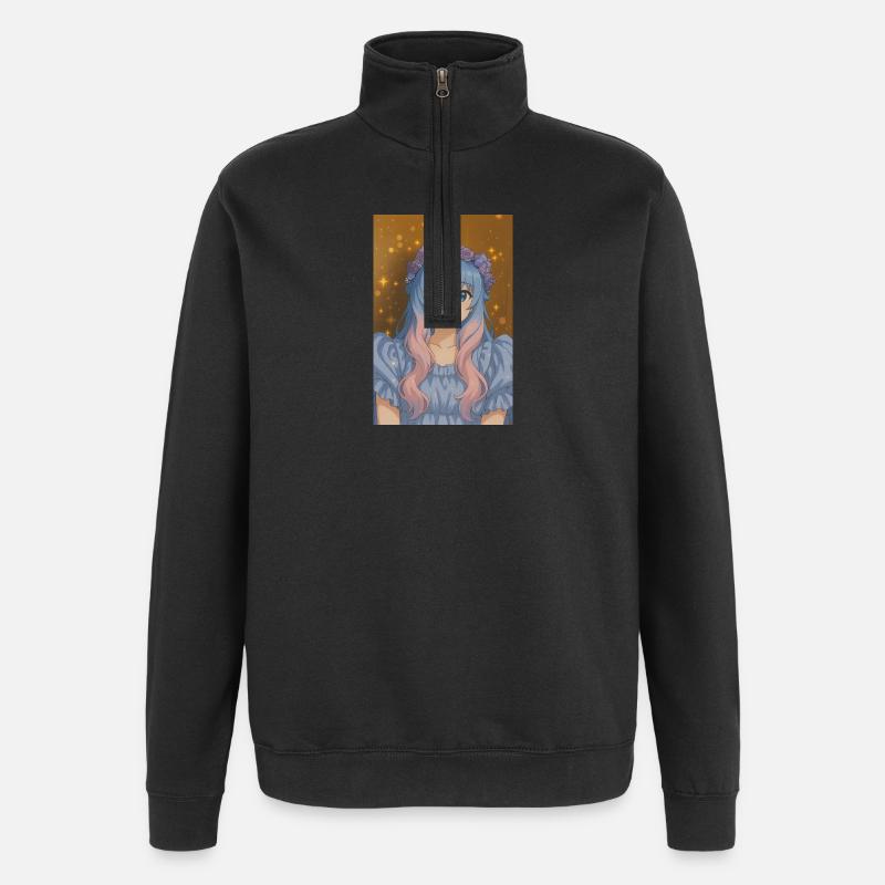 Blumenkrone Animefig mit Pastellhaar - Quarter-Zip-Sweatshirt - Schwarz