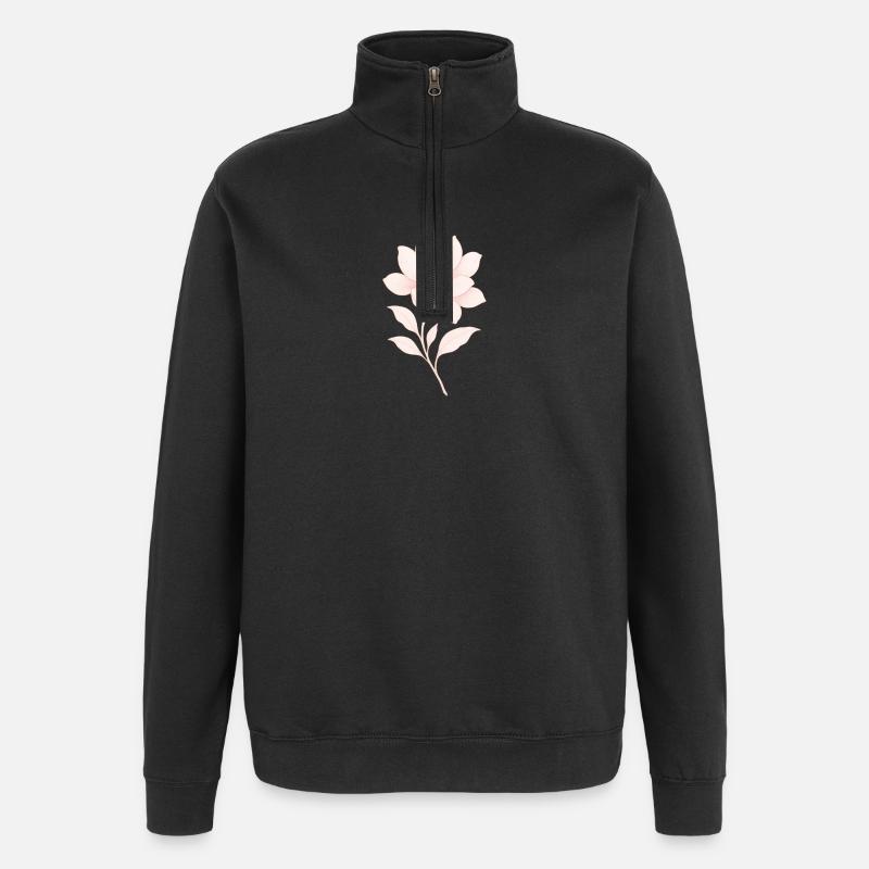 Magnolia rose, Fleur - Sweat à zip 1/4 - noir