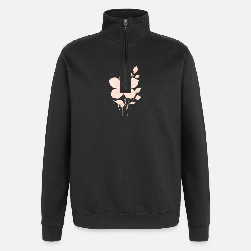 Pêche Fleurs Roses Aquarelle - Sweat à zip 1/4 - noir