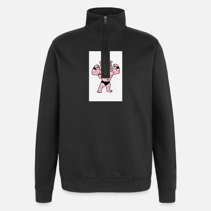 Pink Muscle Bulldog Pose - Quarter-Zip Sweatshirt - black
