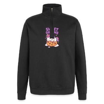 Sweet Dreams Cookie Unicorn - Quarter-Zip Sweatshirt - black - Front - AI Model Female 172 light (172cm) & AI Model Male 178 dark (178cm)