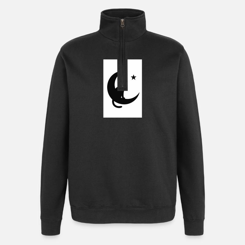 Moon cat on moon shadow - Quarter-Zip Sweatshirt - black