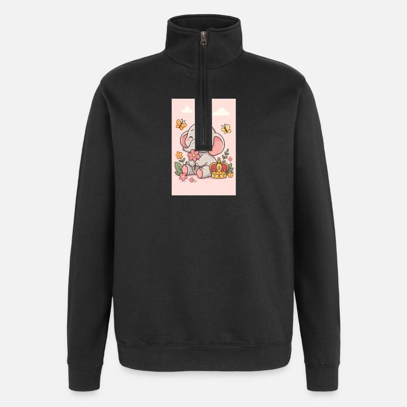 Pastellfarbener Elefant gekrönt - Quarter-Zip-Sweatshirt - Schwarz