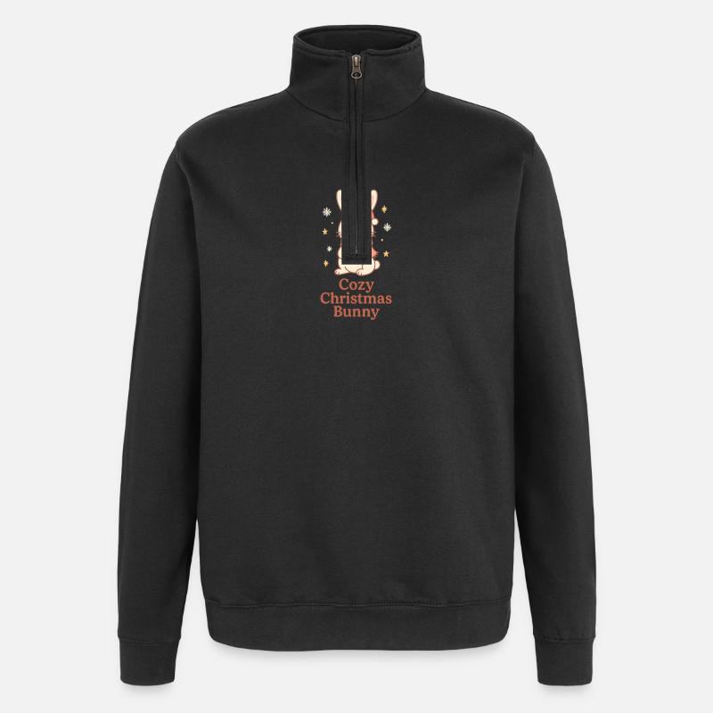 Cozy Christmas bunny with tea - Quarter-Zip Sweatshirt - black