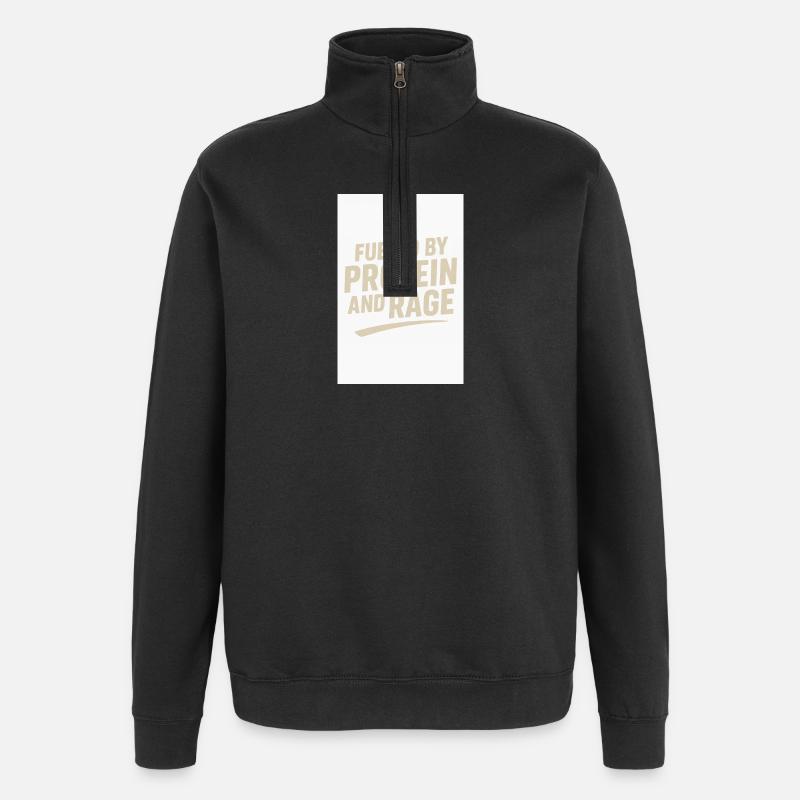 Fueled by Protein and Rage - Quarter-Zip-Sweatshirt - Schwarz