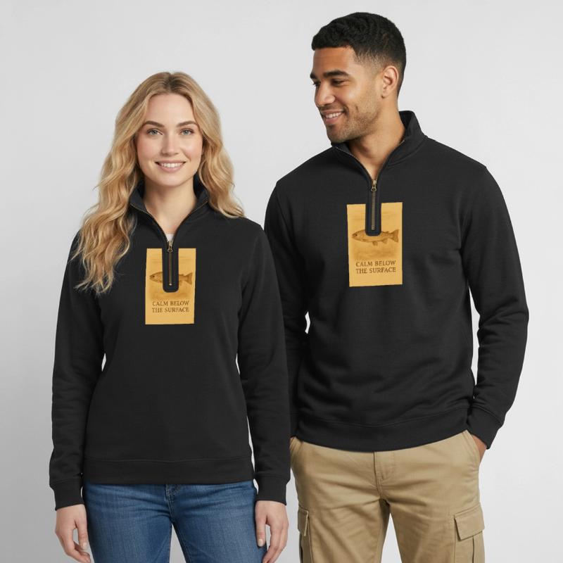Calm Below the Surface Trout Print Quarter-Zip Sweatshirt