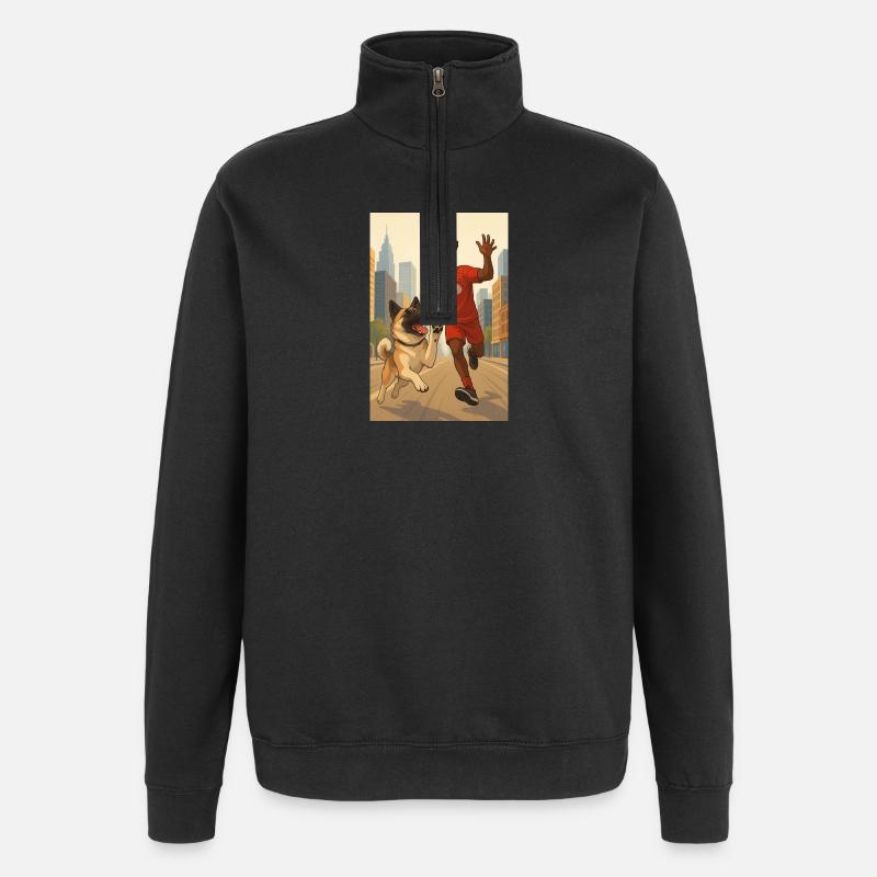 Stadtlauf mit Hundebuddy - Quarter-Zip-Sweatshirt - Schwarz