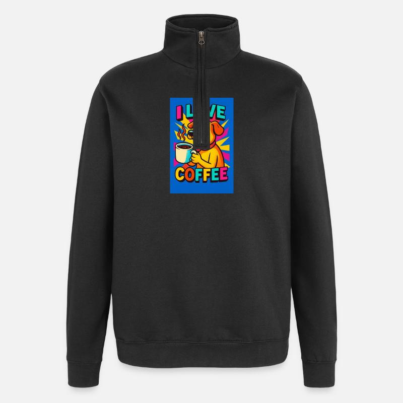 Ich liebe den Kaffeehund-Cartoon - Quarter-Zip-Sweatshirt - Schwarz