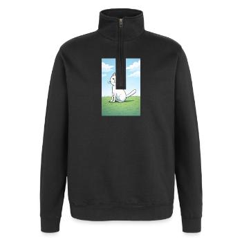 Weiße Katze mit frechen Blick - Quarter-Zip-Sweatshirt - Schwarz - Vorne - AI Model Female 172 light (172cm) & AI Model Male 178 dark (178cm)