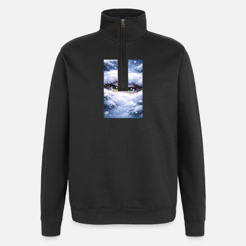 Des yeux d’anime dans la neige - Sweat à zip 1/4 - noir