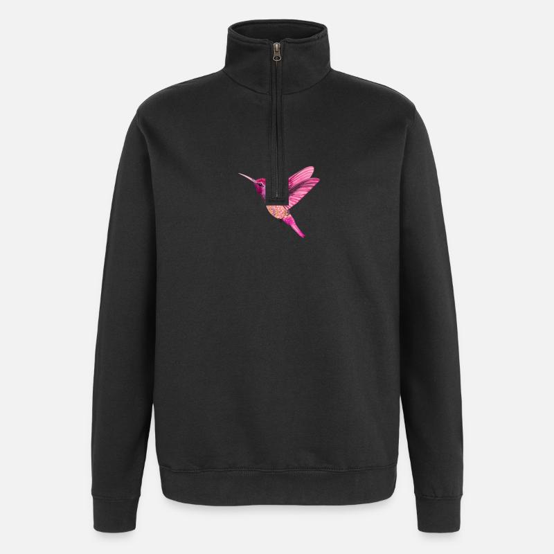 Imprimé nordique - Kolibri - Rose - Sweat à zip 1/4 - noir