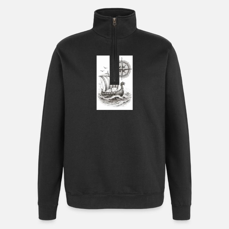 Compass Viking Sailing Ship - Quarter-Zip Sweatshirt - black