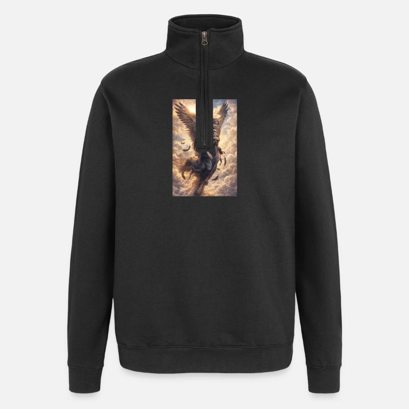 Wächterengel mit Kreuz - Quarter-Zip-Sweatshirt - Schwarz