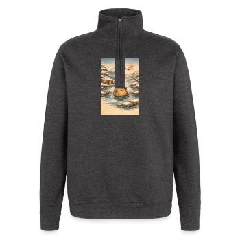Onsen Capybara im Winterwald - Quarter-Zip-Sweatshirt - Anthrazit - Vorne - AI Model Female 172 light (172cm) & AI Model Male 178 dark (178cm)