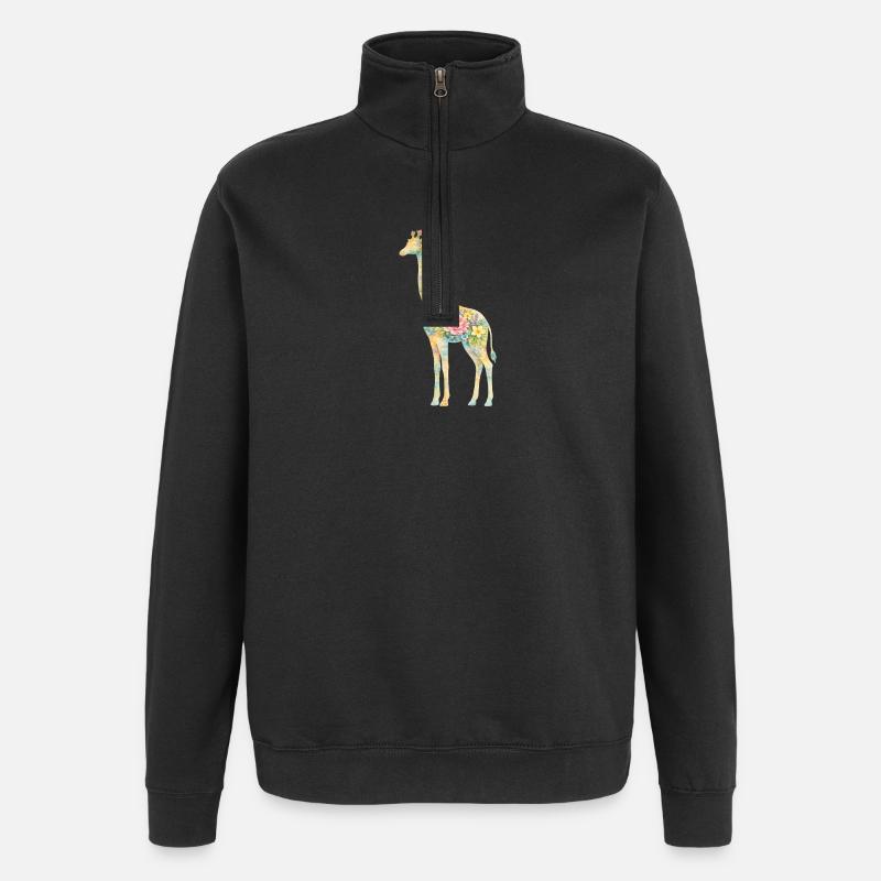Silhouette florale de girafe - Sweat à zip 1/4 - noir