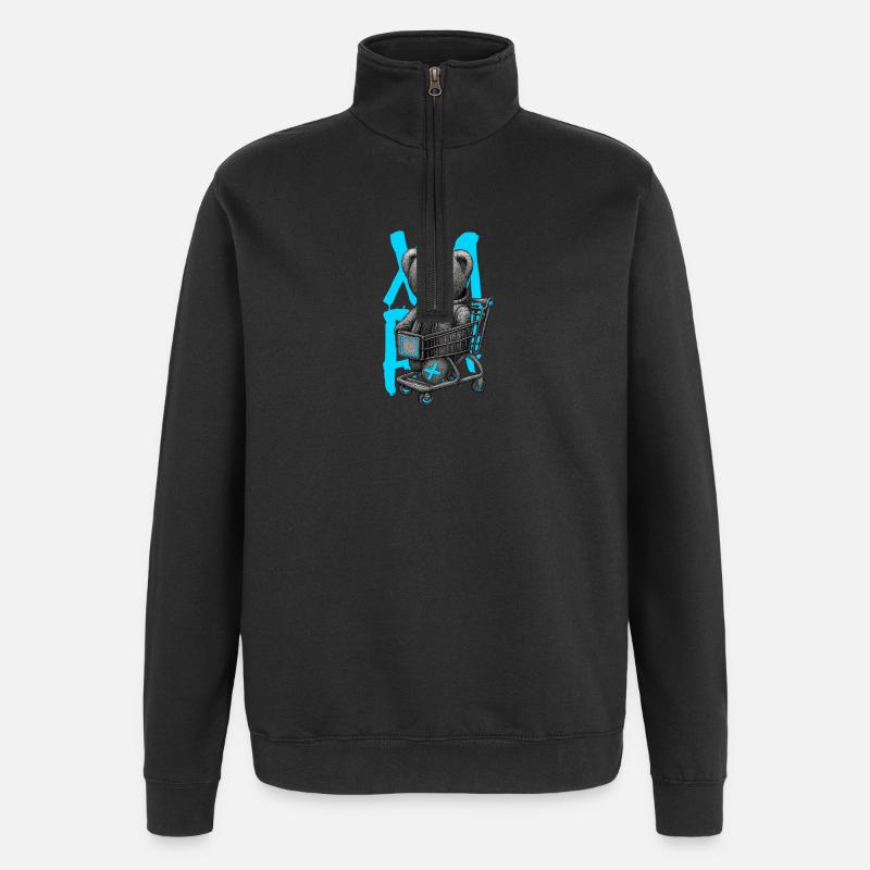 Teddy bear in neon trolley X - Quarter-Zip Sweatshirt - black