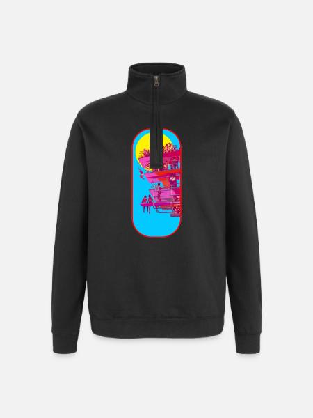 Strandturm Pop-Art Szene - Quarter-Zip-Sweatshirt - Schwarz