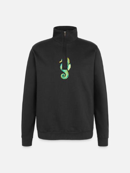 Hippocampe aquarelle - Sweat à zip 1/4 - noir