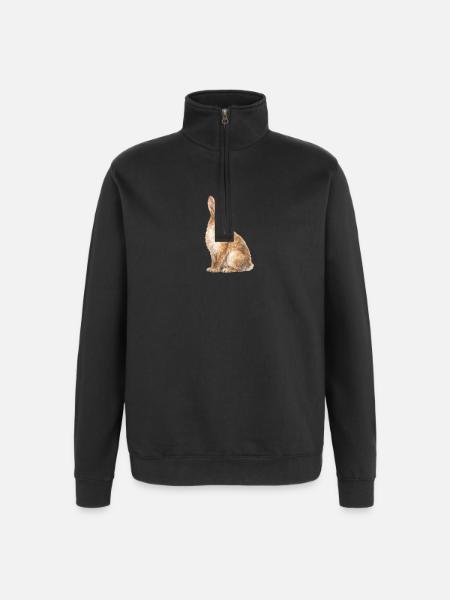 Wasserfarbenes Kaninchen Motiv - Quarter-Zip-Sweatshirt - Schwarz
