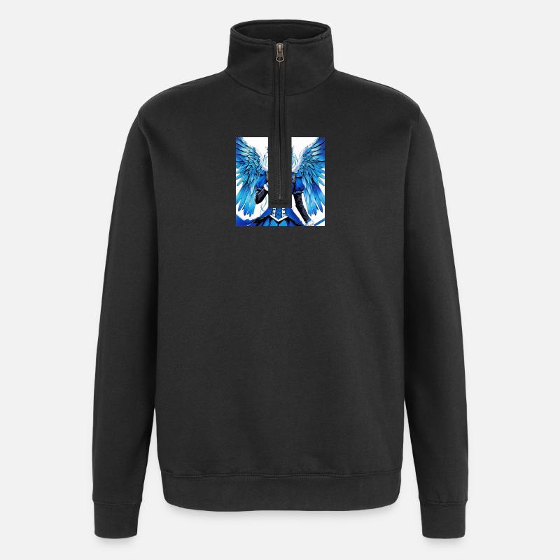 Blauer Engelsflügel Comic-Stil Print - Quarter-Zip-Sweatshirt - Schwarz