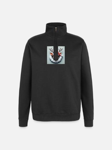 Laughing reindeer with wreath - Quarter-Zip Sweatshirt - black