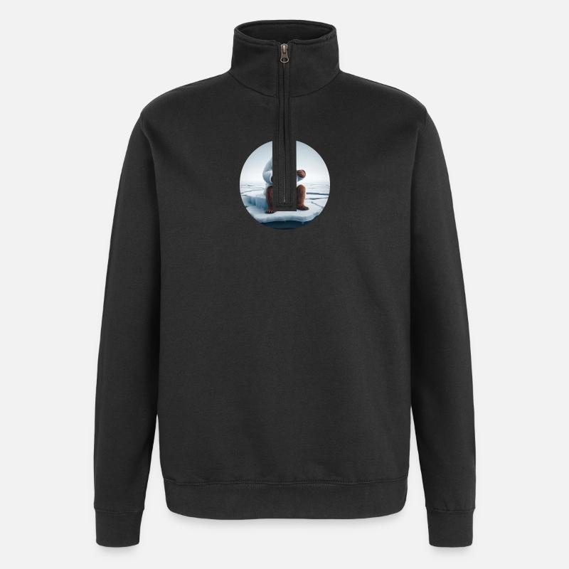Bär im Schafspelz sitzt auf Scholle - Quarter-Zip-Sweatshirt - Schwarz