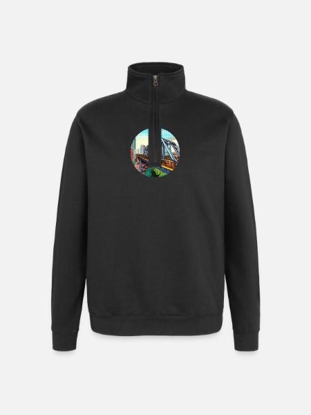 Comic Bridge in City - Quarter-Zip Sweatshirt - black