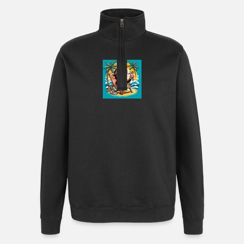 Monkey on the beach - Quarter-Zip Sweatshirt - black