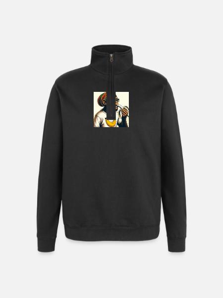 Cool monkey eats banana - Quarter-Zip Sweatshirt - black