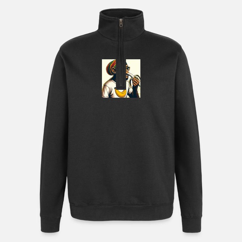 Cool monkey eats banana - Quarter-Zip Sweatshirt - black