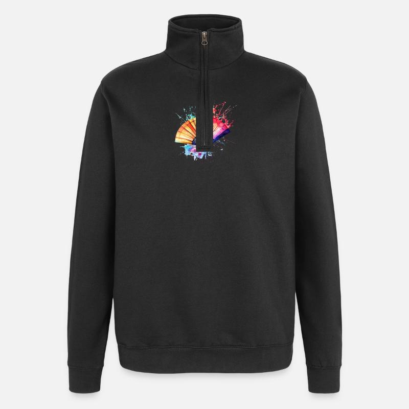 Lebendiger Aquarell-Fächer - Quarter-Zip-Sweatshirt - Schwarz