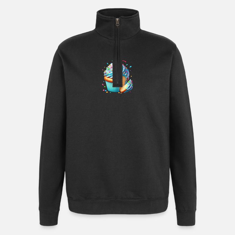 Blauer Cupcake mit bunten Streuseln - Quarter-Zip-Sweatshirt - Schwarz